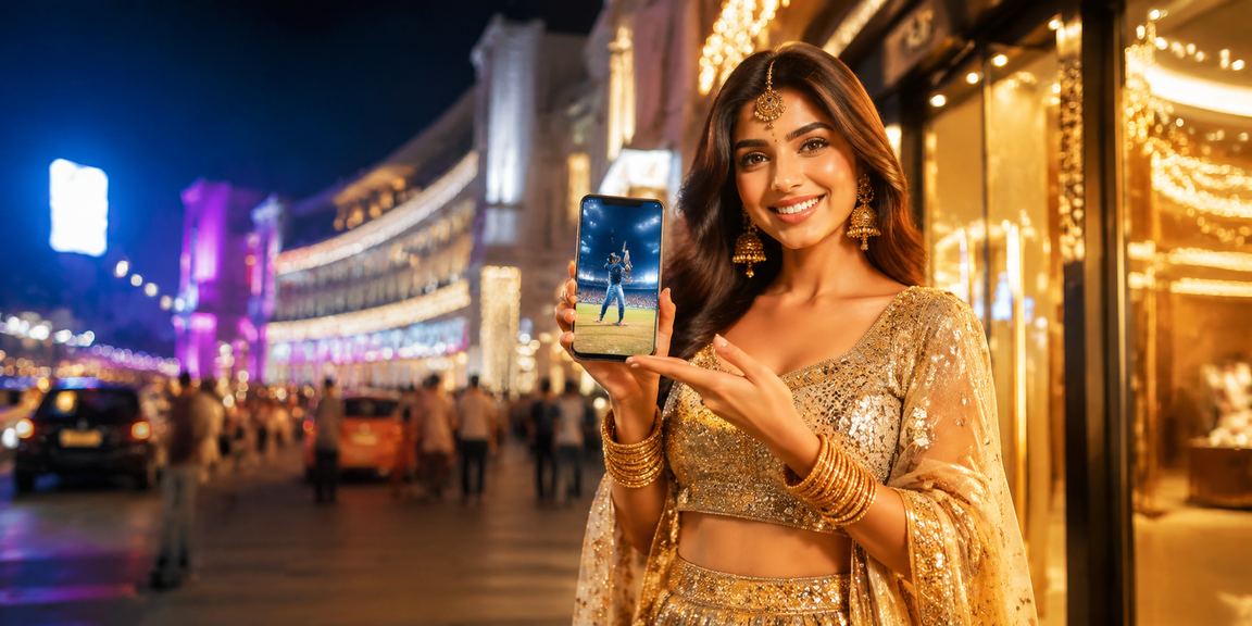 Excited player enjoying mobile slots game during cricket match in Delhi